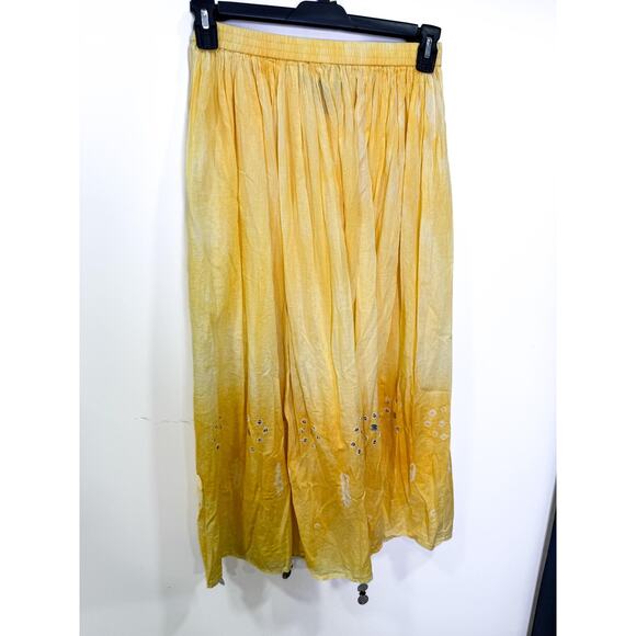 Kommotion NY Womens Skirt Size L Yellow Ombre Mirrored Pleated Gypsy Boho Flowy - Picture 1 of 7